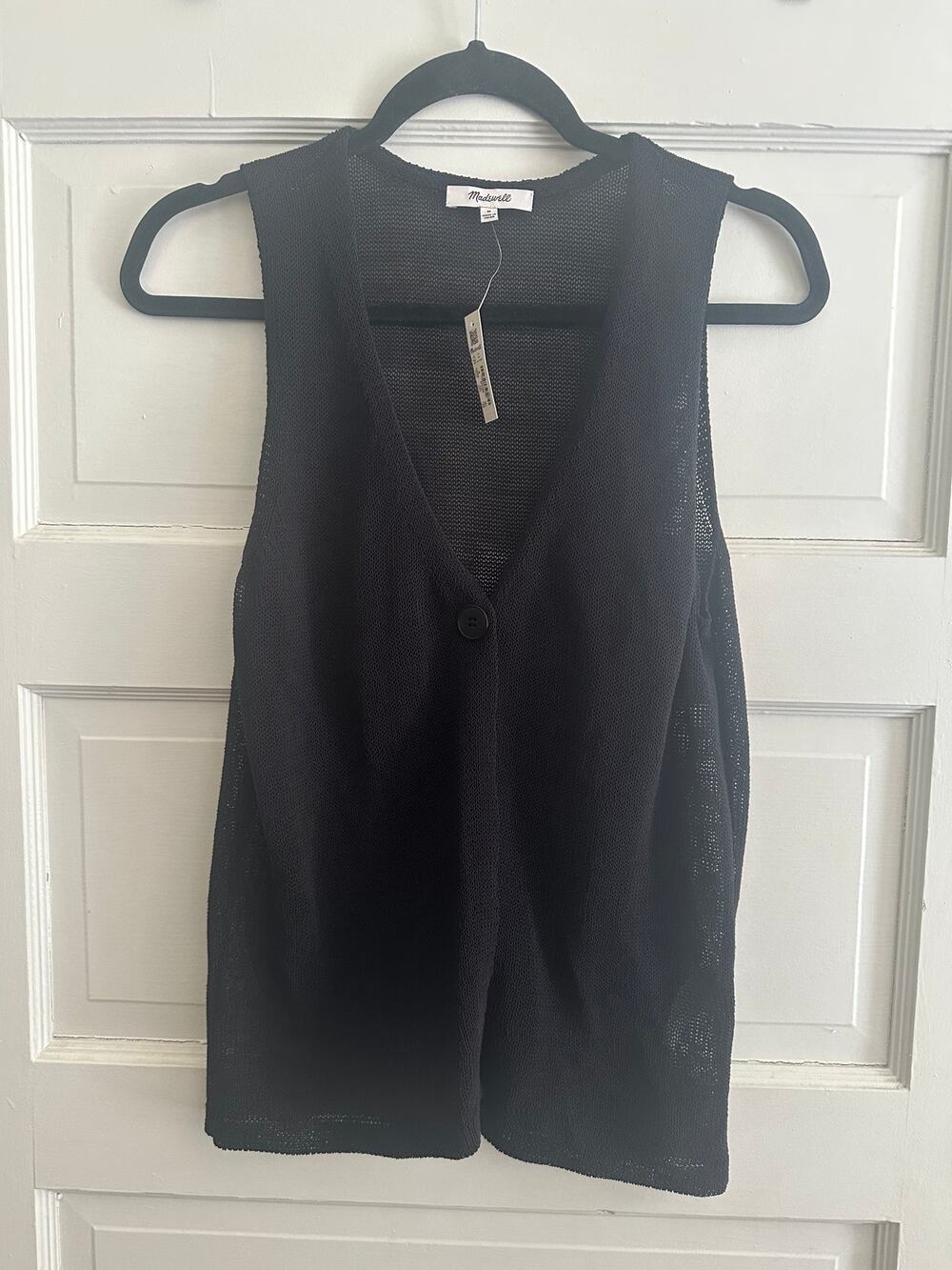 NWT Madewell Black Open Knit V-Neck Sweater Vest Women's Medium